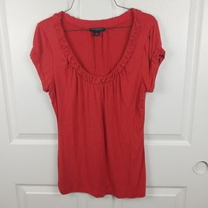 Banana Republic Women's Medium Ruffle Puff Sleeve Red Orange Tee Shirt